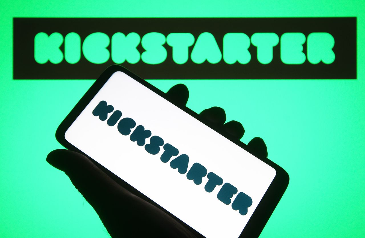 in this photo illustration, a kickstarter, pbc logo is seen