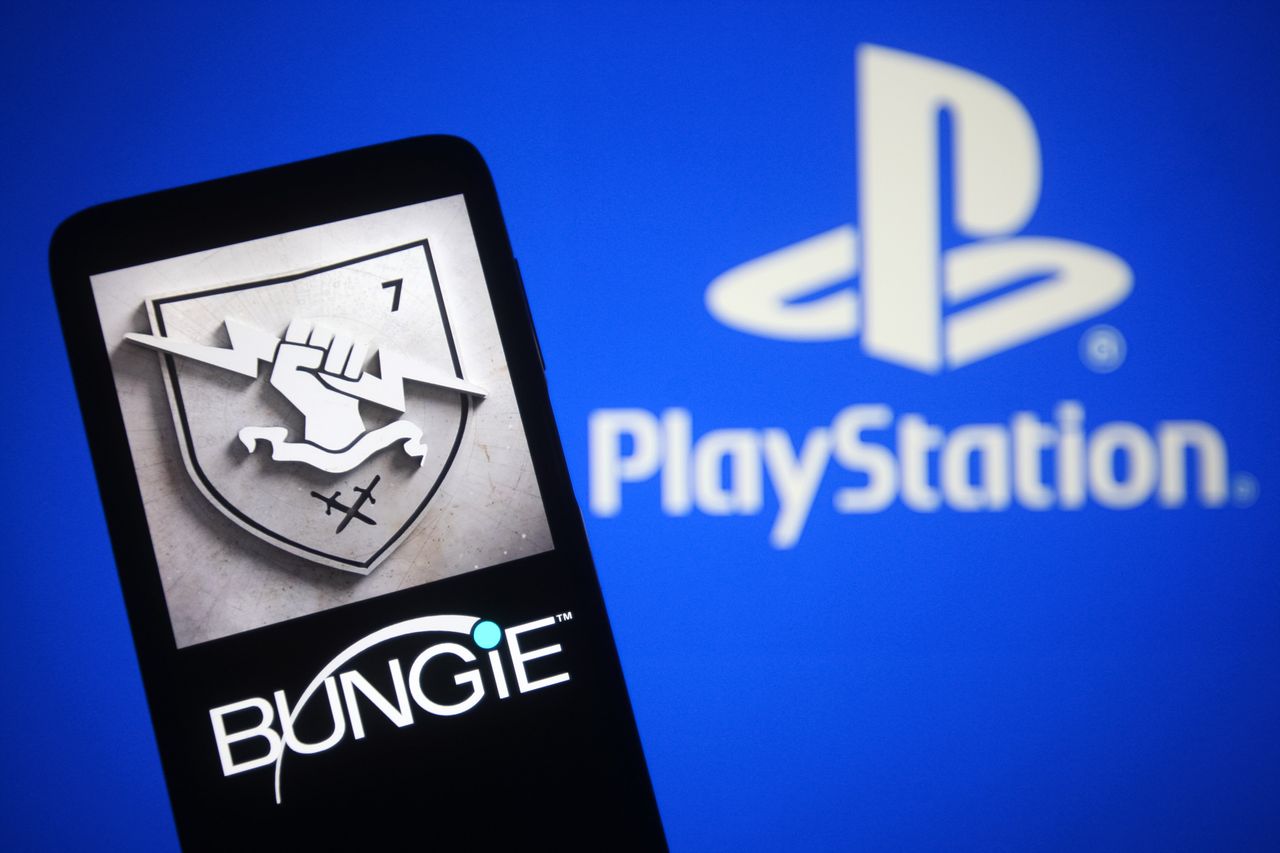 in this photo illustration, a bungie inc. logo of a video